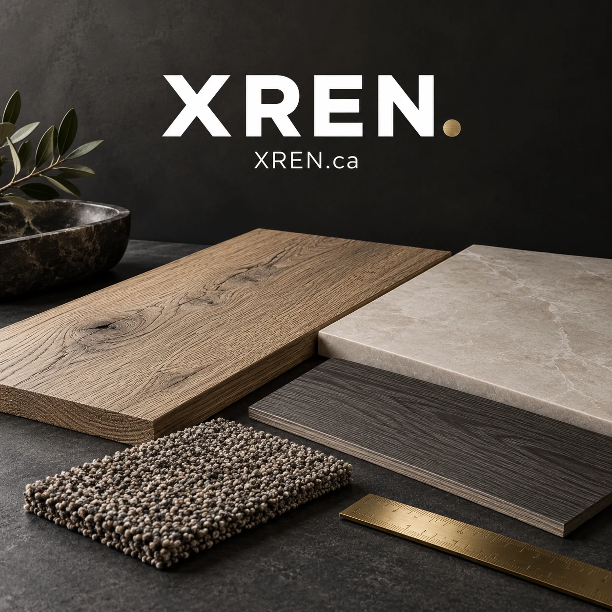 XREN.ca collection of wood, porcelain, vinyl and carpet samples